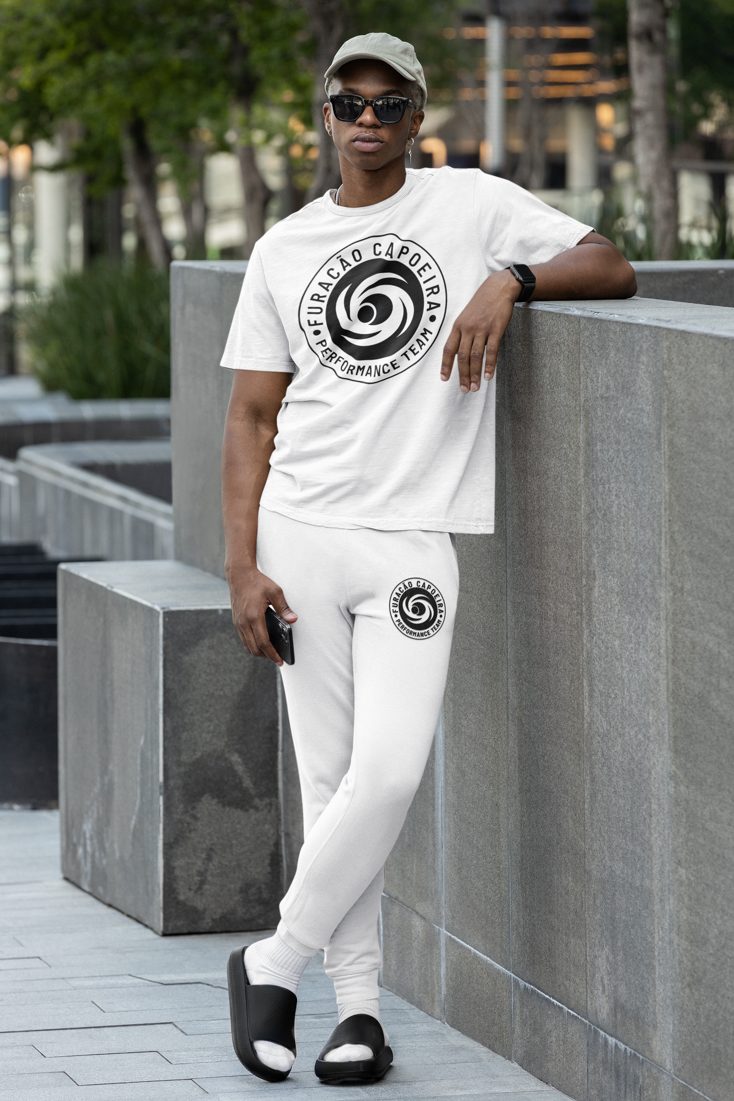 WHITE (BLACK LOGO) FURACÃO CAPOEIRA PERFORMANCE TEAM T-SHIRT AND SWEATPANT BUNDLE OFFER
