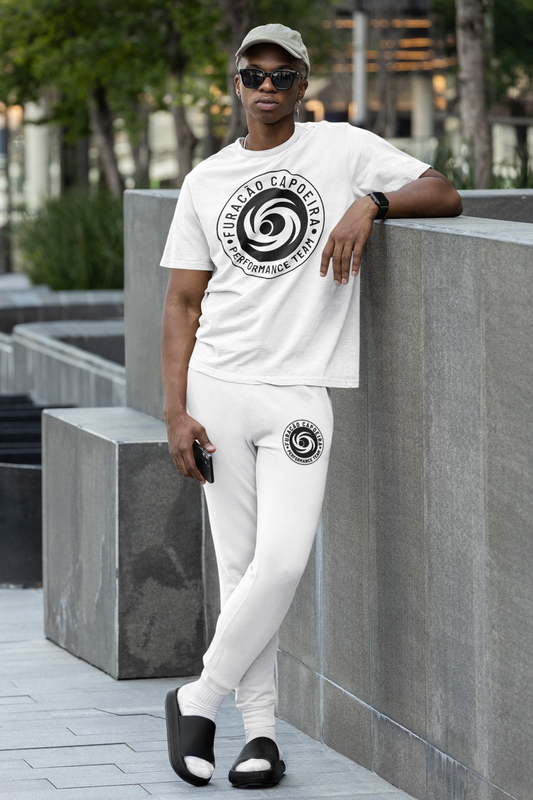 WHITE (BLACK LOGO) FURACÃO CAPOEIRA PERFORMANCE TEAM T-SHIRT AND SWEATPANT BUNDLE OFFER